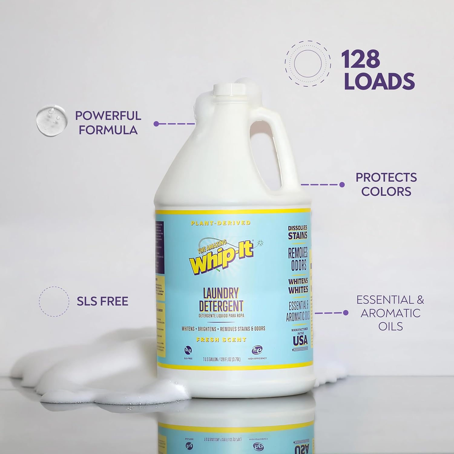 Whip-It Fresh Scent Laundry Detergent GALLON Size128 OZ