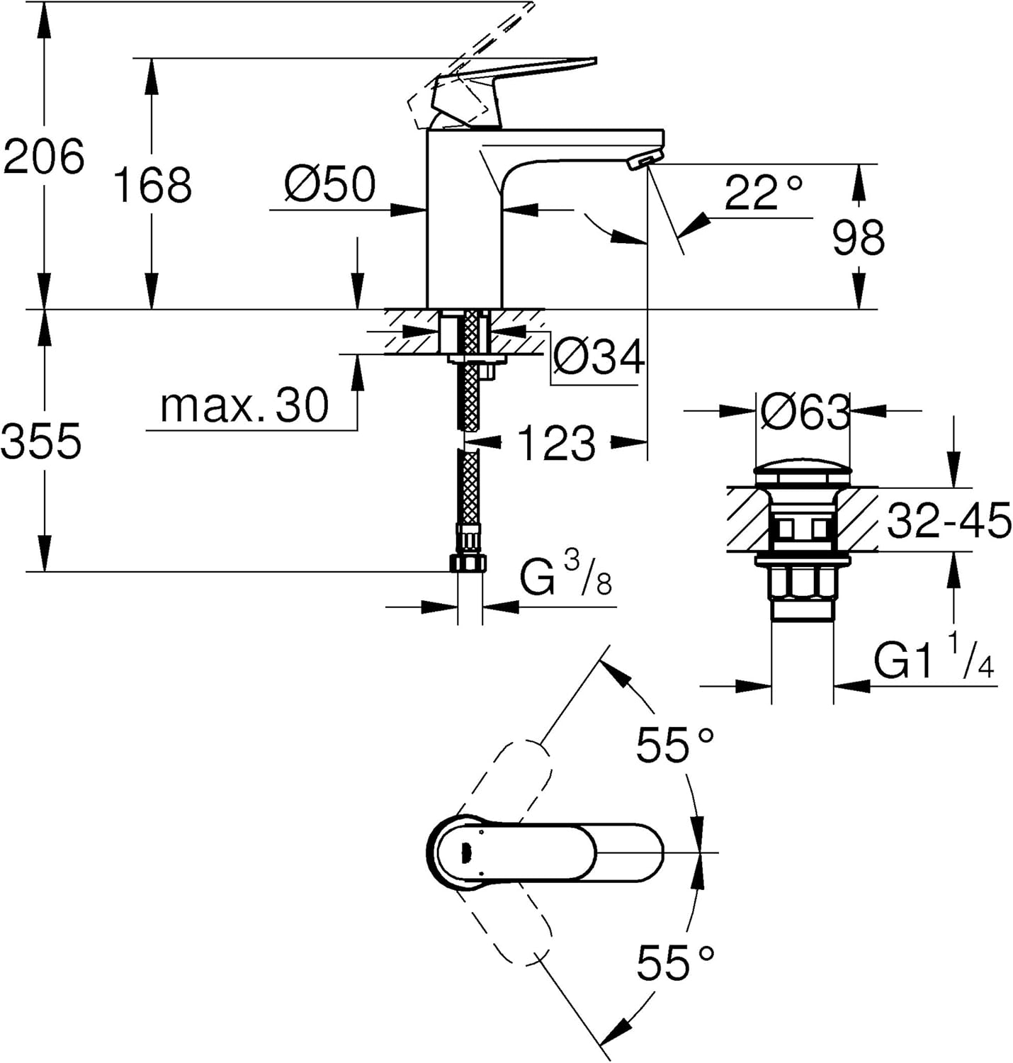 Grohe 23926000 Eurosmart Cosmop. OHM Basin Click M Tap, Chrome