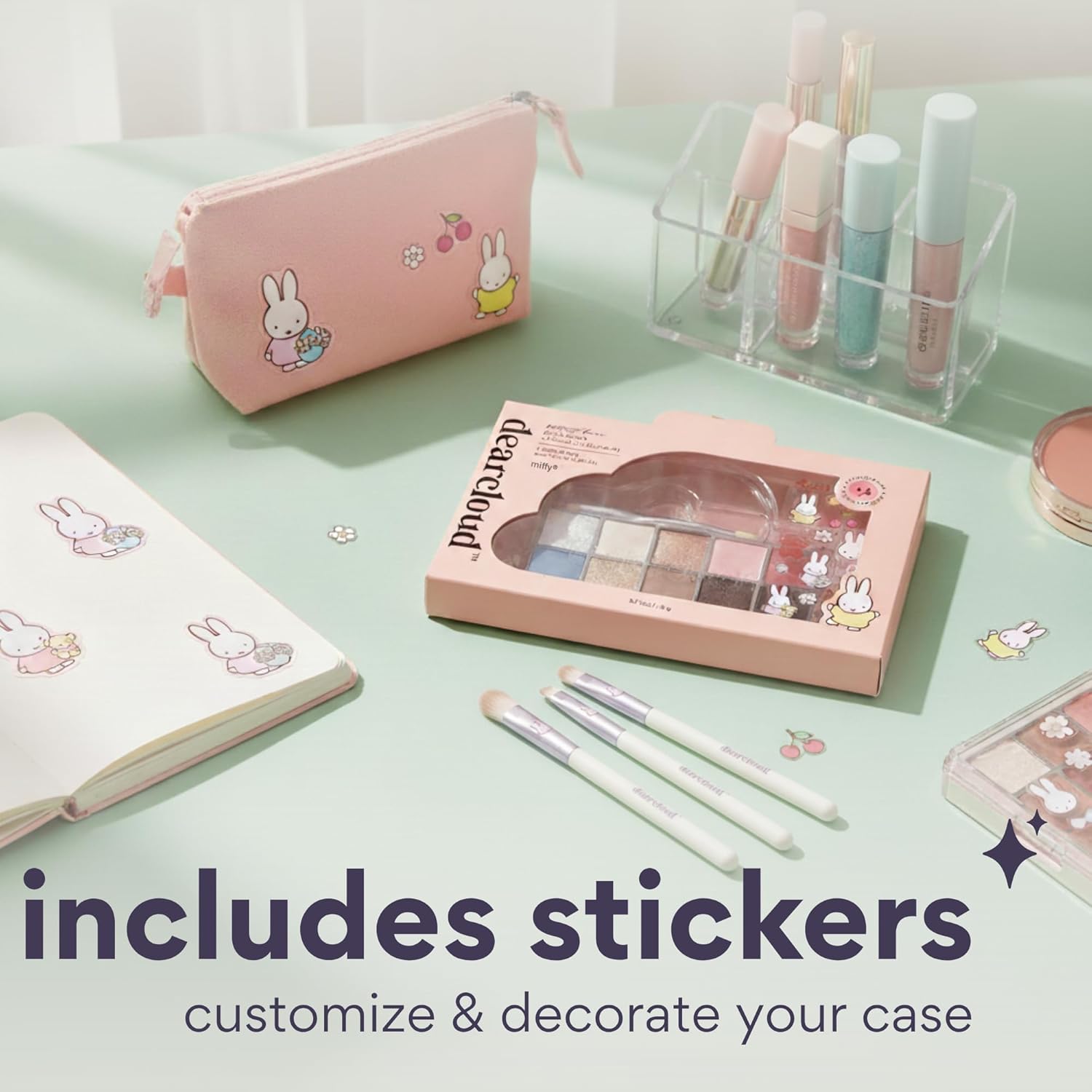 dearcloud Miffy Sky/Shadow - Eye Shadow Palette Makeup with 10 Ultra-Fine Pigments & Dual-Ended Eyeshadow Brush (Artist Bun)