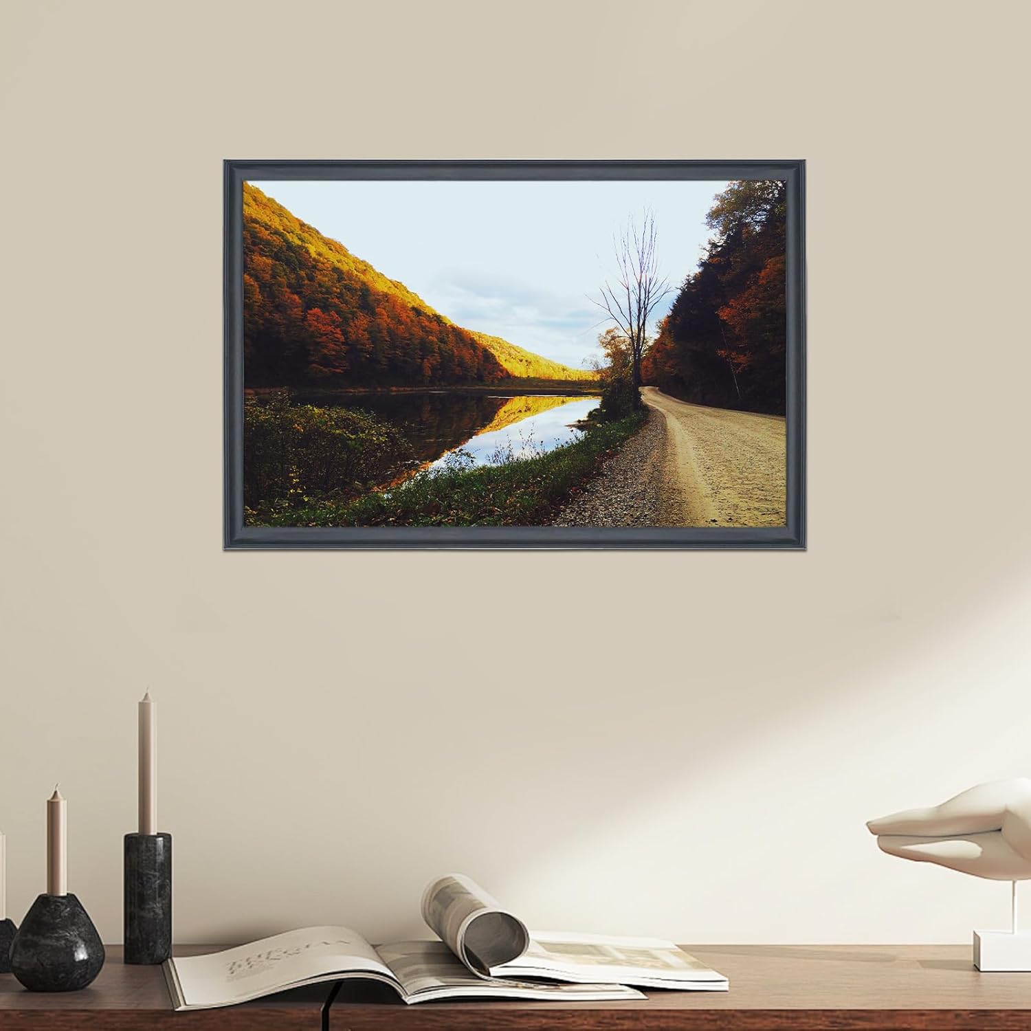 22x35 inch Picture Frame Solid Wood Black,Suitable for Panoramic Photo Frame, Posters,Painting,Group Photo,Puzzle (A23B2235)