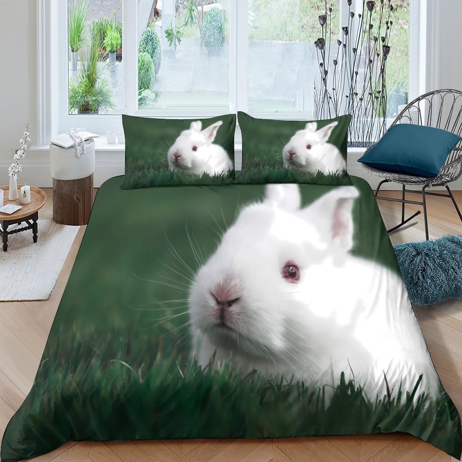 Ctjqhvkz Style-10 3D Printed White Rabbit Fitted Sheet Microfiber Soft Anti-Slip Green Meadow Bed Cover For Bedroom Dorm Decor Single（135X200cm）