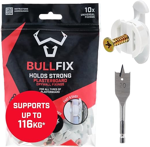 Bullfix 'Universal' Starter Pack - Heavy Duty Drywall Anchors, Holds up to 255lbs, Wall Anchors Stronger Than Toggle Bolt Butterfly Bolts or Snap Toggler, Anchor for Hollow Dry Wall, Kit with Screws