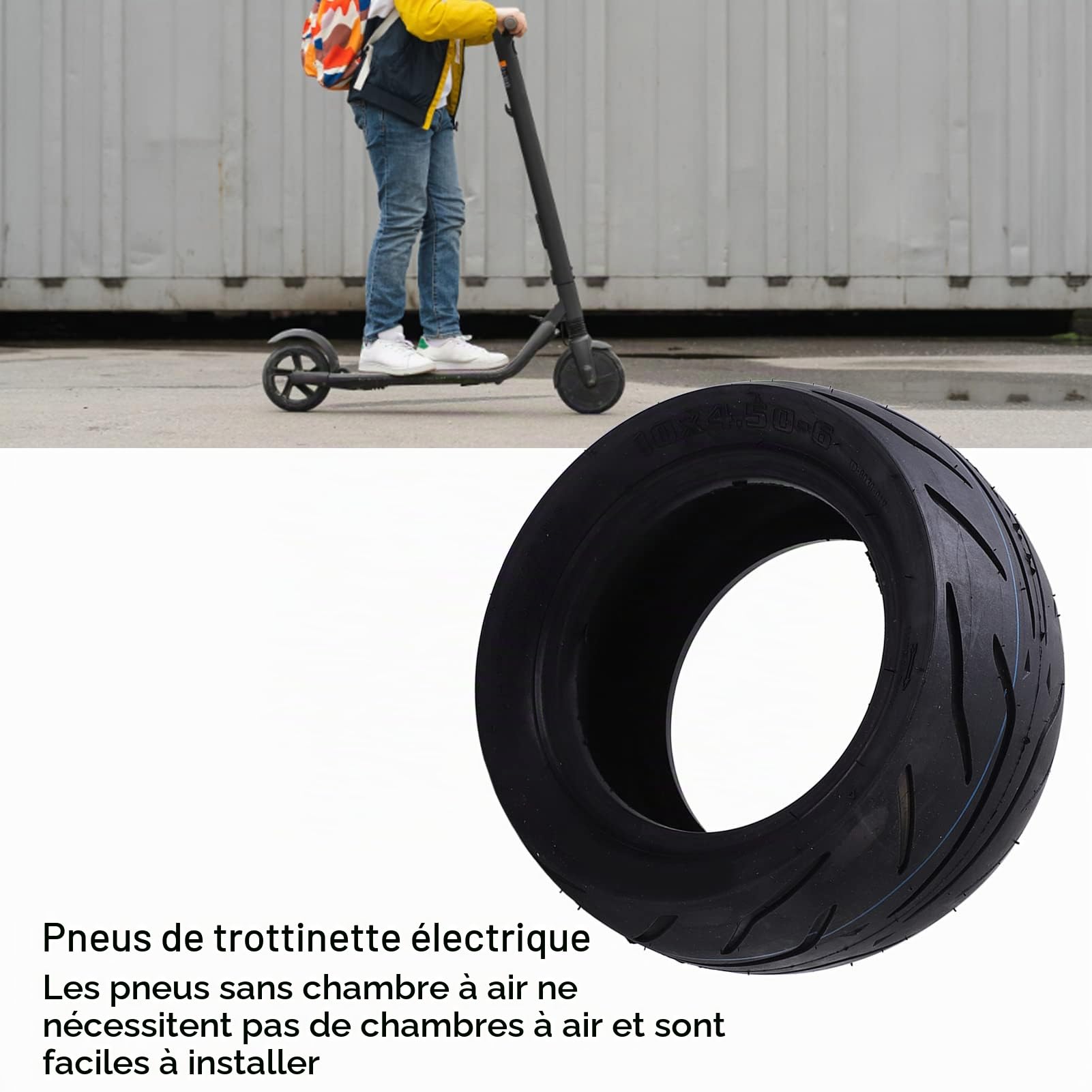 Alomejor Pneus sans Chambre de Scooter électrique, Remplacement de Pneu en Caoutchouc de Vélo électrique de 10 Pouces pour 10x4.50 6
