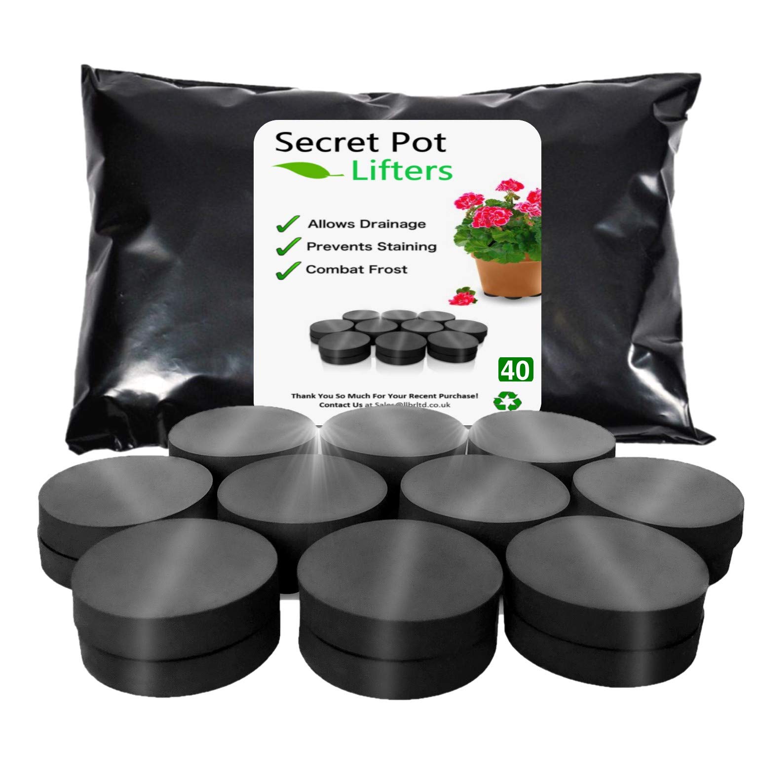 Raiseit Secret Pot Lifters Pot Feet, Invisible Flower Pot Risers, Pot Lifters for Plants (Pack of 40) Strong and Discreet Low Profile Anti-Slip Rubber