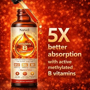 Nuvel Vitamin B Complex Liquid Drops with B12 (Methylcobalamin), B6 & B1, Daily Vitamin Supplement 60 ml