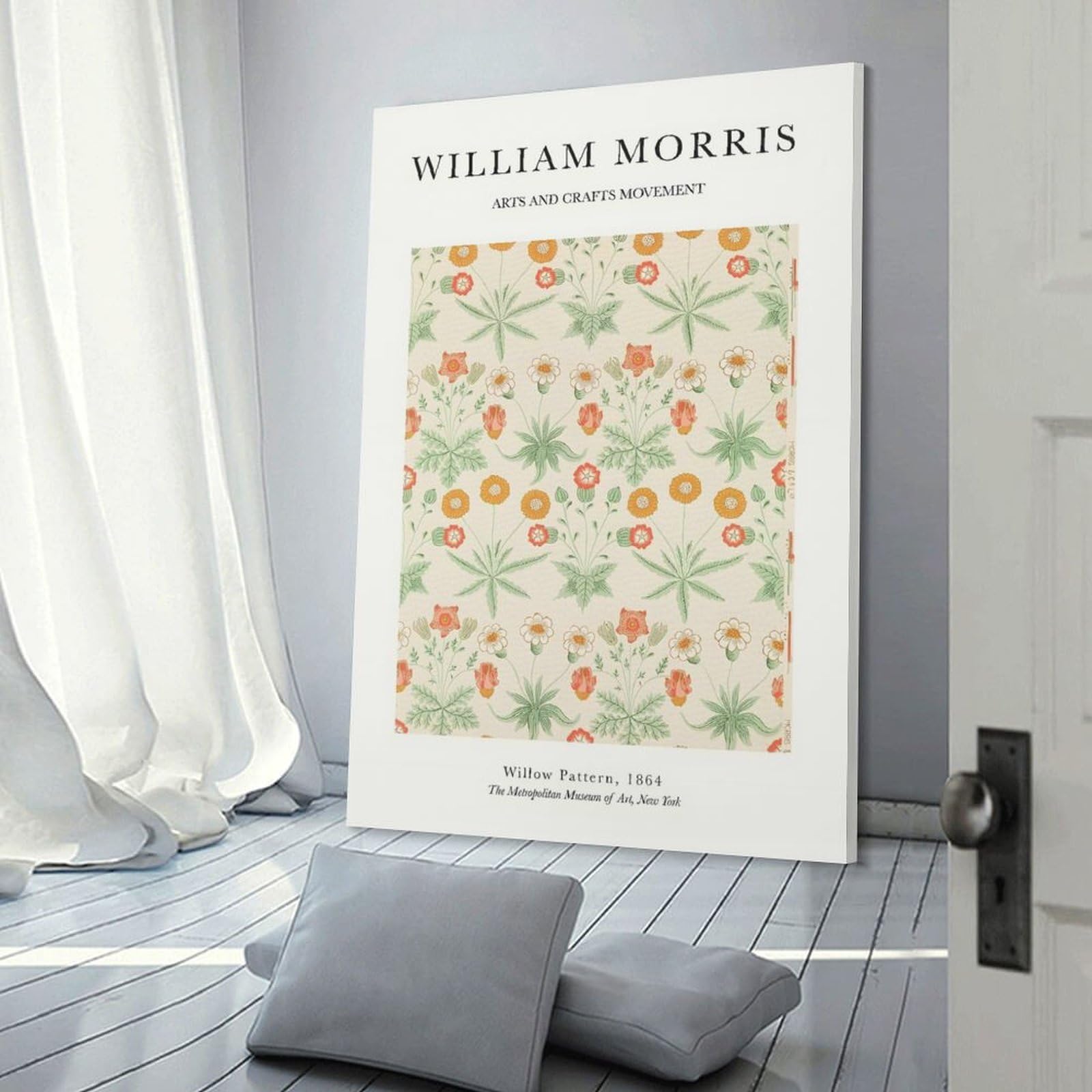 Junmoney William Morris Flower Canvas Wall Decor, 24x36inch(60x90cm), for Lounge Decor, Bedroom Walls Or Flats, Eye Catching Artwork for Blank Walls