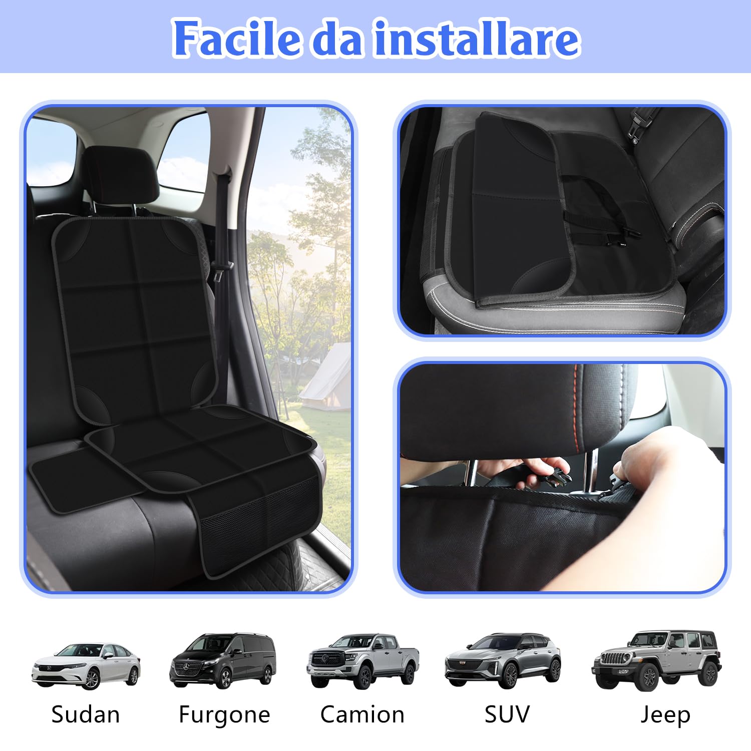 Alfheim 2 Pcs Protezione Seggiolino Auto per Bambino, ISOFIX Compatibile Seggiolino Copertura Protettore, Impermeabile & Antiscivolo Protezione Laterale Grande Tasca di Stoccaggio