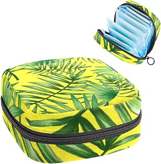 Period Pouch, Portable Tampon Storage Bag for Sanitary Napkins, Tropical Palmetto Seamless Pattern, Multicolor, 4.7x6.6x6.6 in/12x17x17 cm