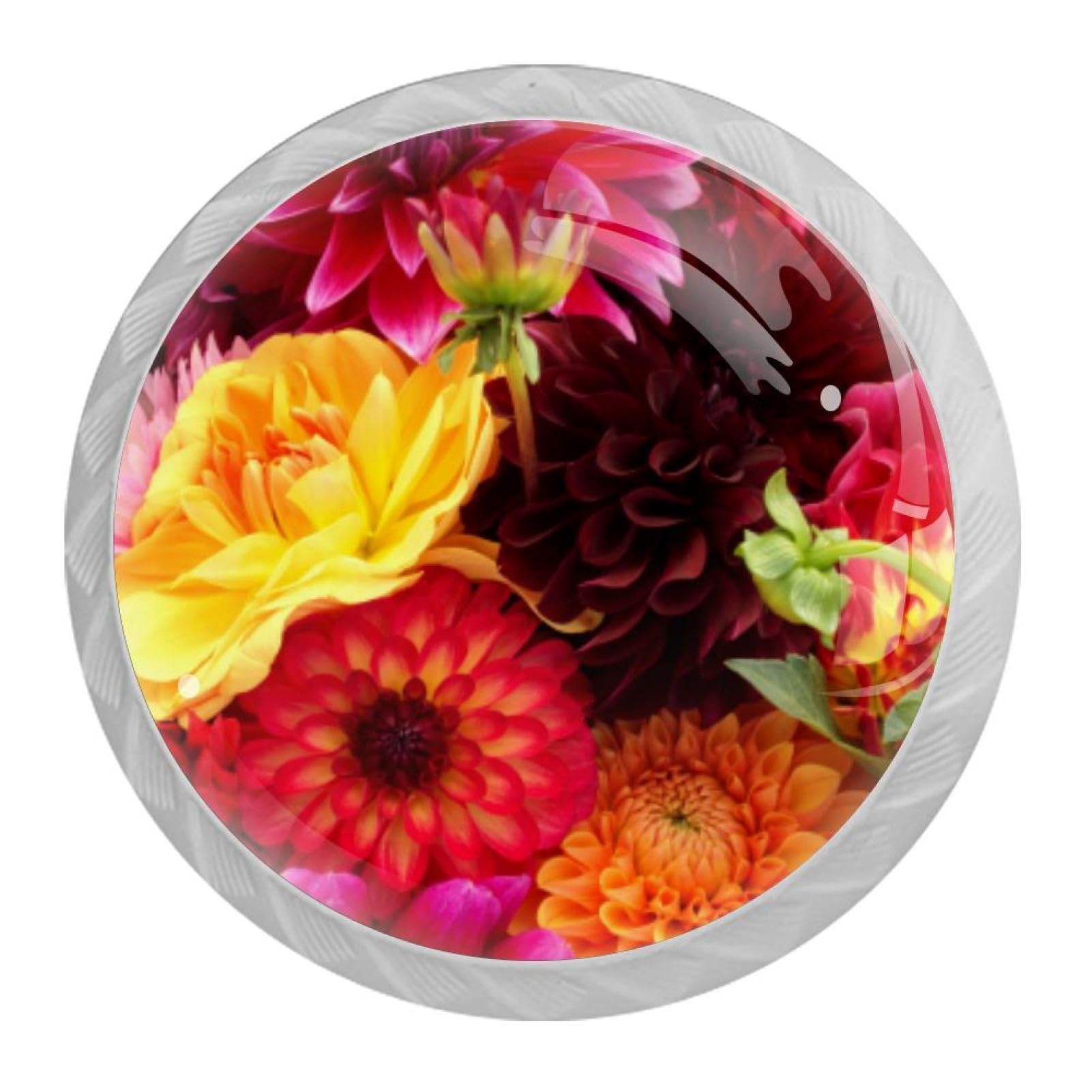 Tqmspg Multi16 4 Pieces Drawer Pulls Colorful Flowers Blossom Door Knobs Dresser Handles For Kitchen Wardrobe Cupboard Hardware Furniture