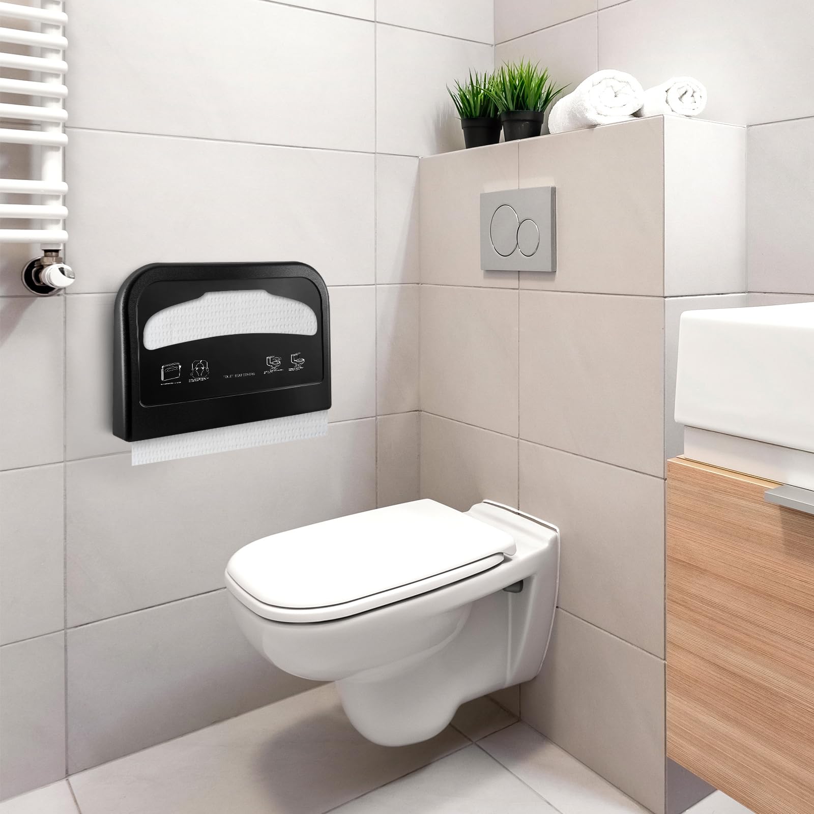 Hushee Lot de 2 distributeurs muraux pour abattant de toilette - En plastique noir - Pour utilisation commerciale et salle de bain