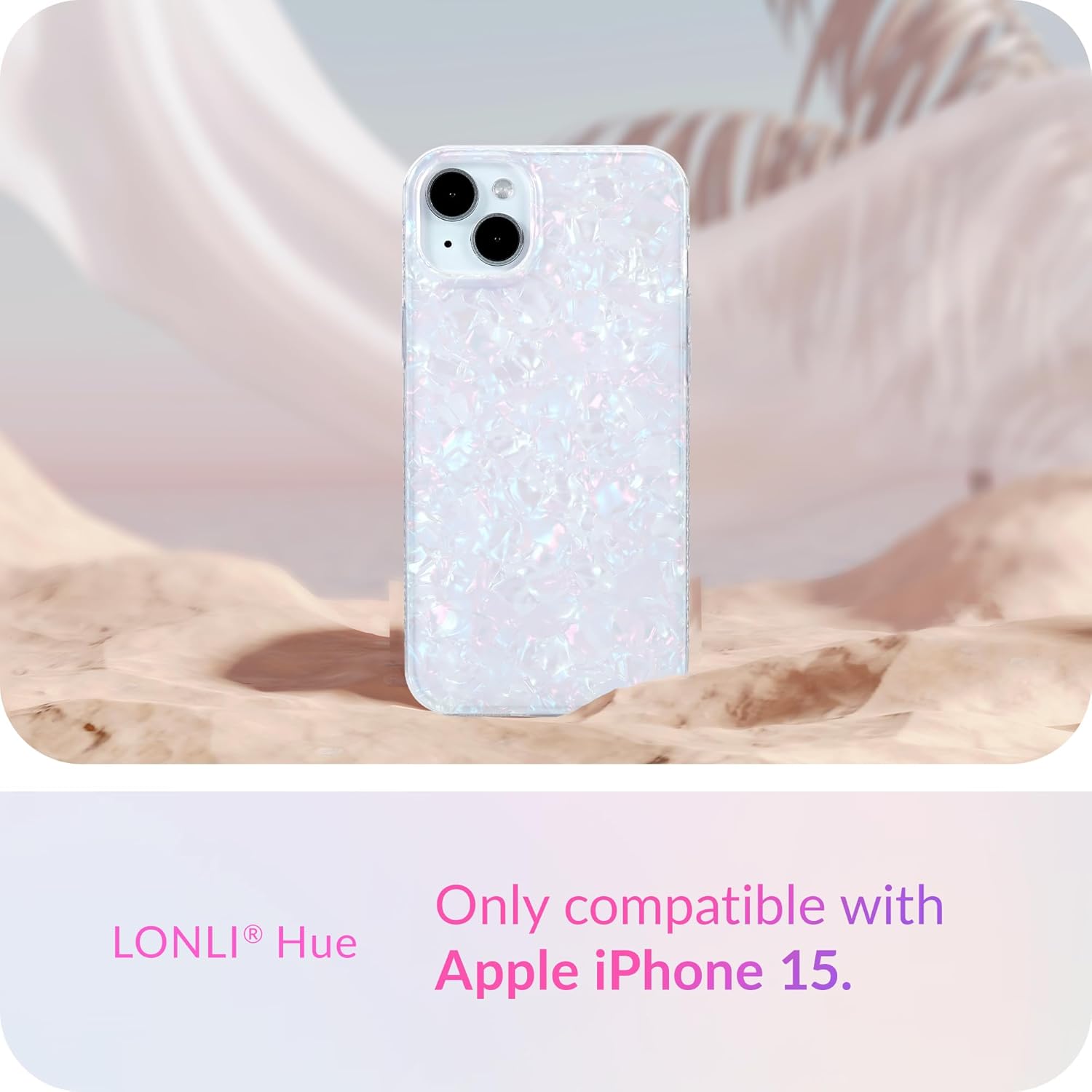 LONLI Hue - for iPhone 15 Case - White Pearl Tort [10FT Drop Protection] - Shockproof Cover with Color Changing Effect | Cute and Unique for Women, Girls and Men (2023)