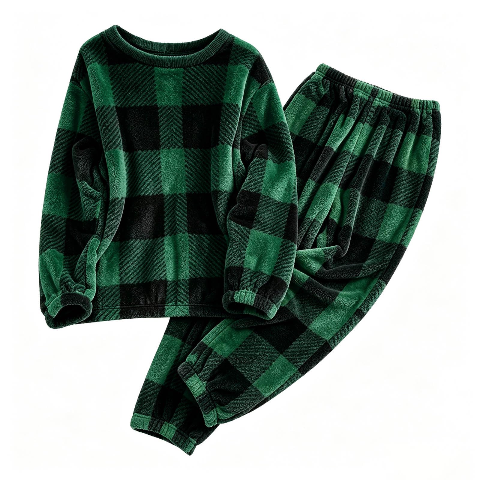 Ensemble 2 Pièces Pyjama Femme à Carreaux Flanelle Pull Col Rond Pantalon