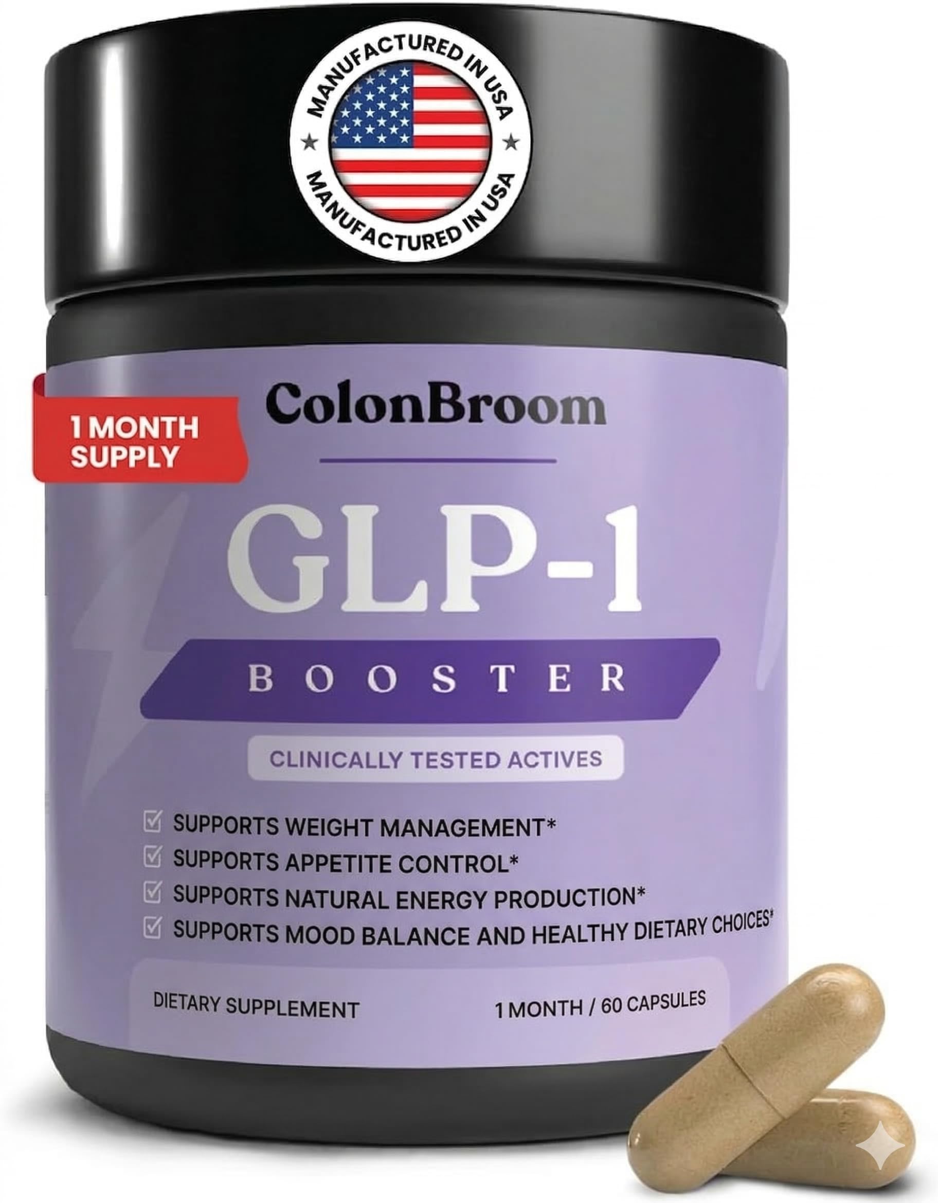 ColonBroom GLP-1 Weight Management for Women & Men, Vegan, 60 Count