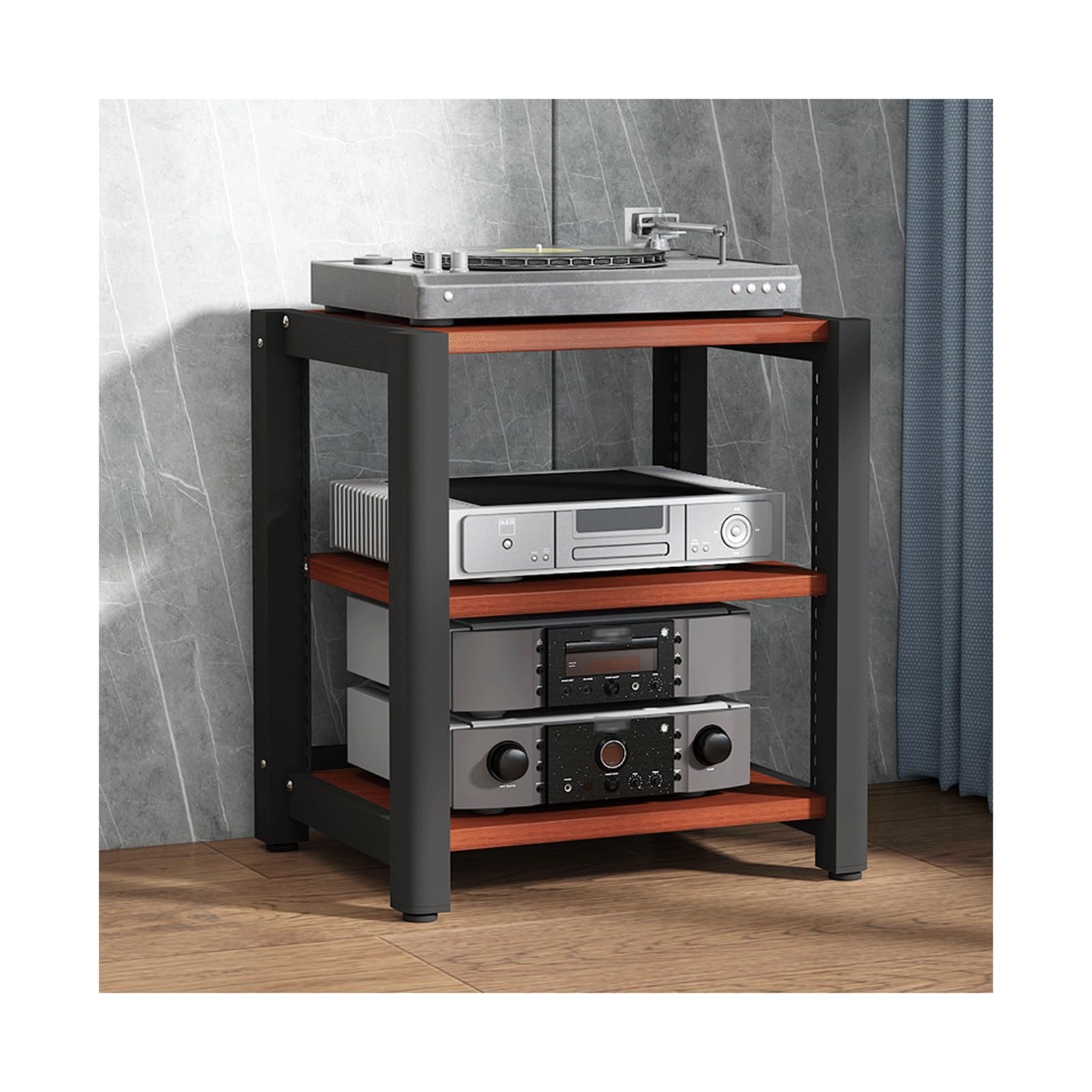 Stojak stereo Audio Tower – 3-poziomowy drewniany stojak na nośniki z regulowanymi półkami na płyty CD/DVD/odtwarzacz płyt, narożna półka ekspozycyjna do kina domowego