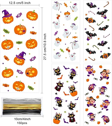 Miniatura 2 de 100 bolsas de dulces de celofán de Halloween a granel, bolsas de plástico con lazos giratorios, suministros de fiesta temática de Halloween, bolsas