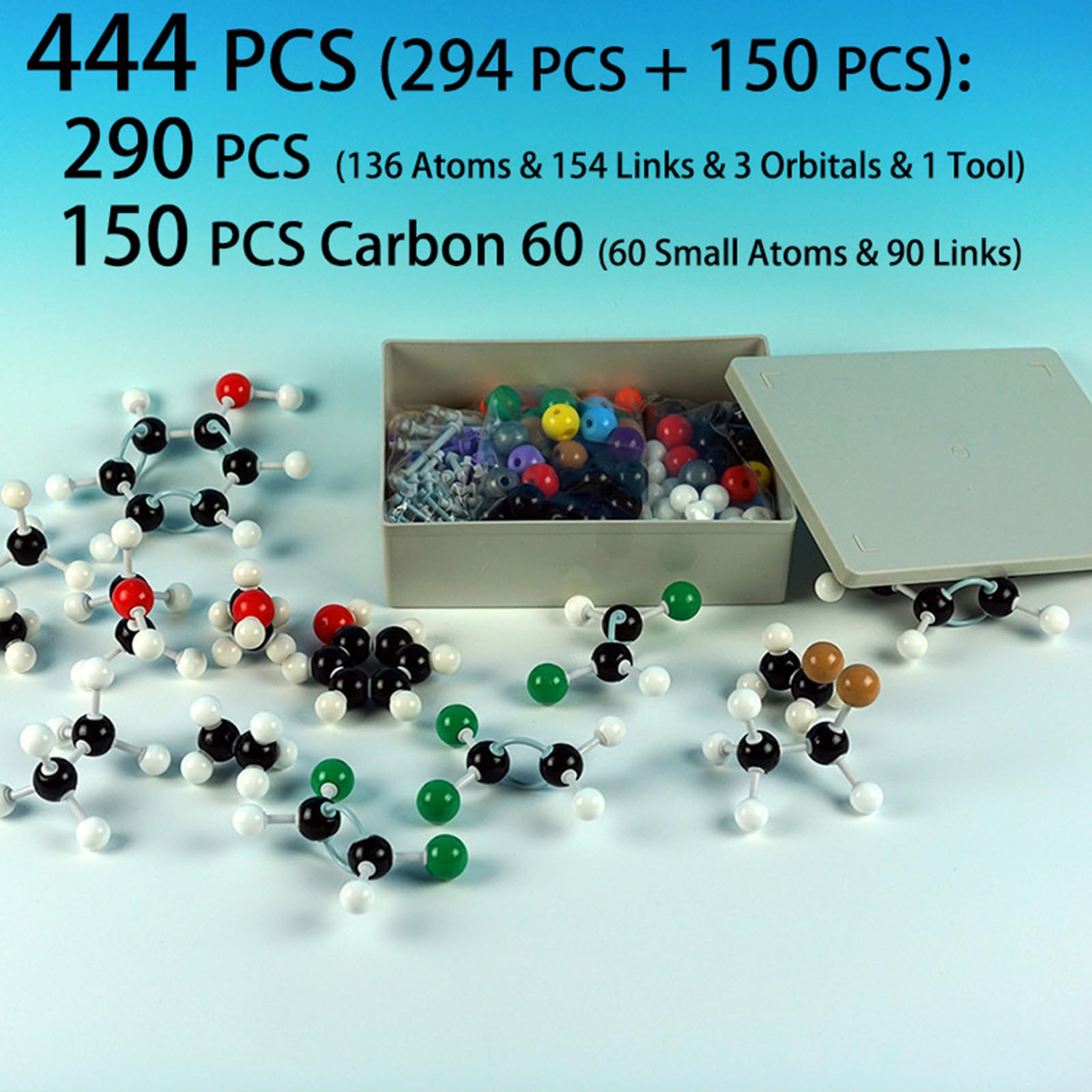 444 pezzi Chimica Modello Molecolare Kit Modello Molecolare Set per Chimica Inorganica e Organica con Atomi Collegamenti e 1 Strumento Modello Molecolare Kit Chimica Organica Set
