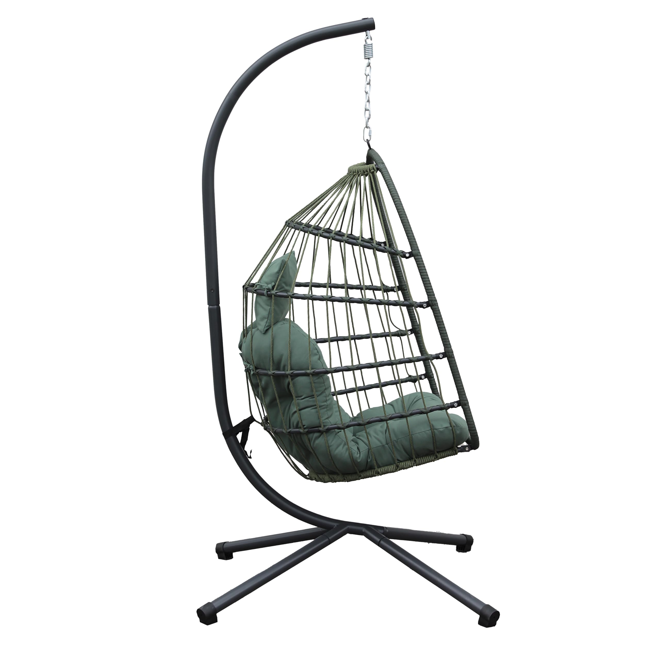 Brigros - Sedia A Dondolo Sospesa Da Esterno Modello Rawak Con Supporto A Terra In Acciaio, Poltrona Sospesa Da Giardino Pieghevole Con Corda E Cuscino Impermeabile (Verde)