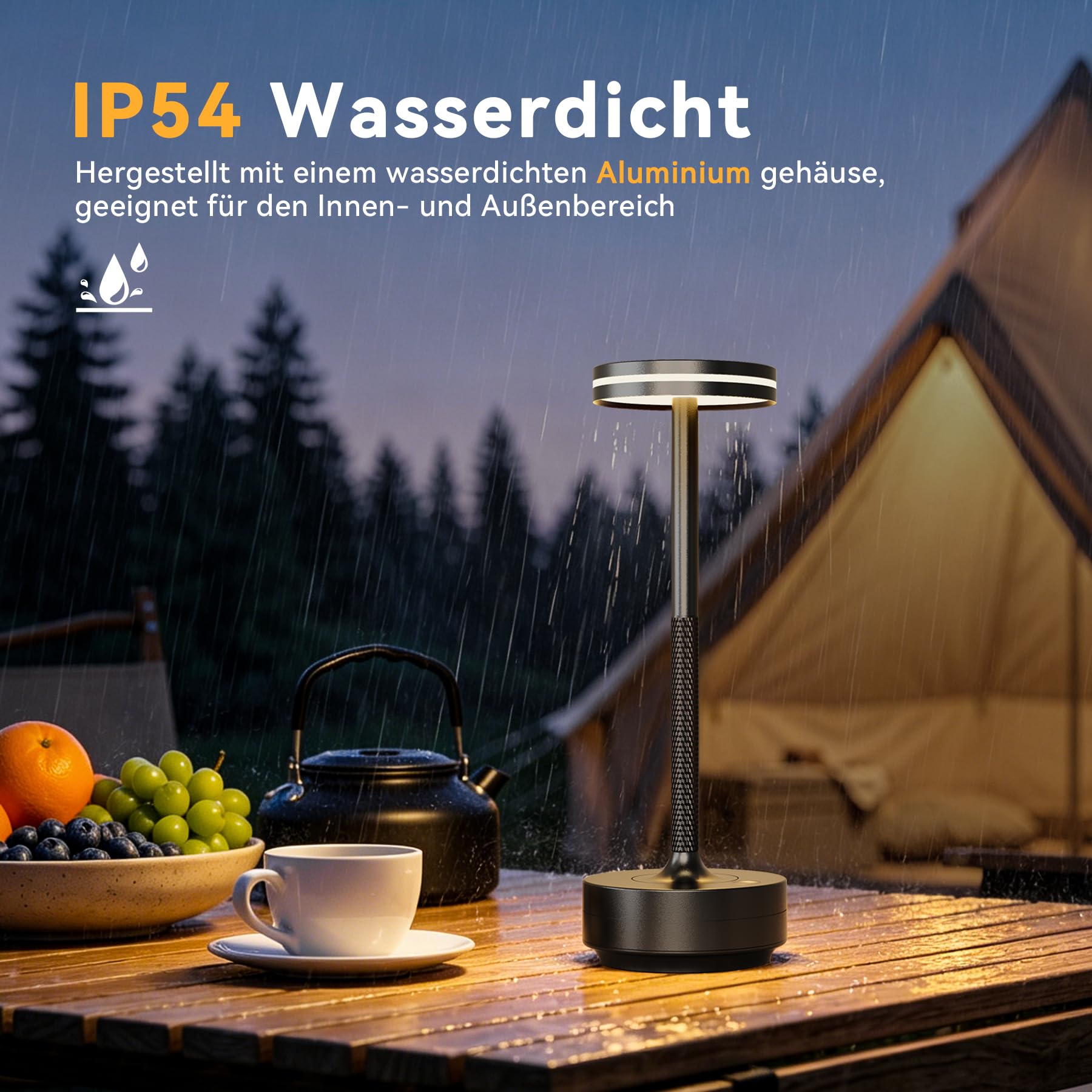 2 Stück Aluminium LED Tischlampe Kabellos, IP54 Wasserdicht 5000mAh Tischleuchte Kabellos mit Memory Funktion, Nachttischlampe Touch ohne Kabel mit 3 Farbtemperatur für Abendessen Restaurant (Schwarz)