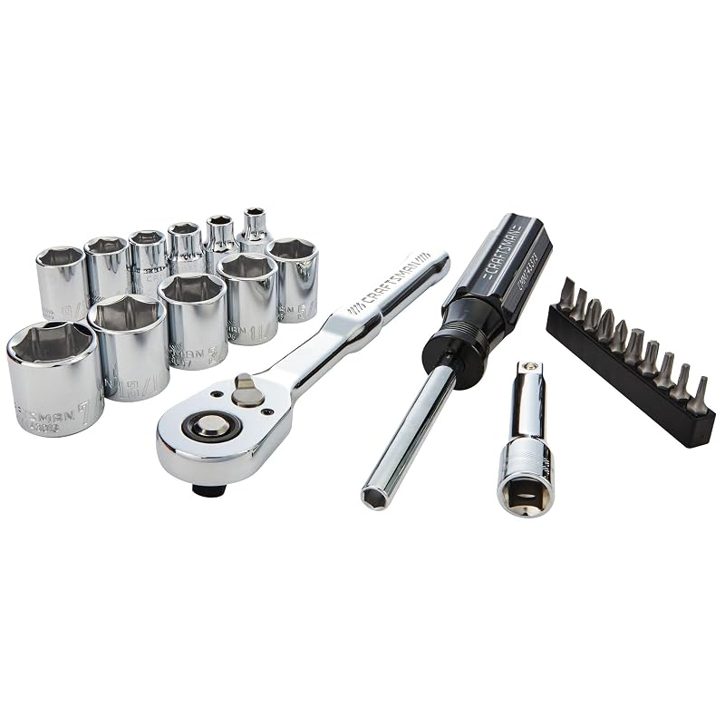 Jogo de Soquetes CRAFTSMAN 24 Peças com Encaixe de 9,5 mm (3/8 pol.), SAE e Catraca de 90 Dentes CMMT12112