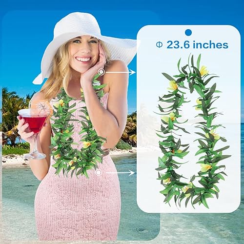 Miniatura 5 de Besutolife Hawaiian Luau Leis - Collares de flores artificiales tropicales para graduación, disfraz de Hula para fiesta en la playa, fiesta hawaiana