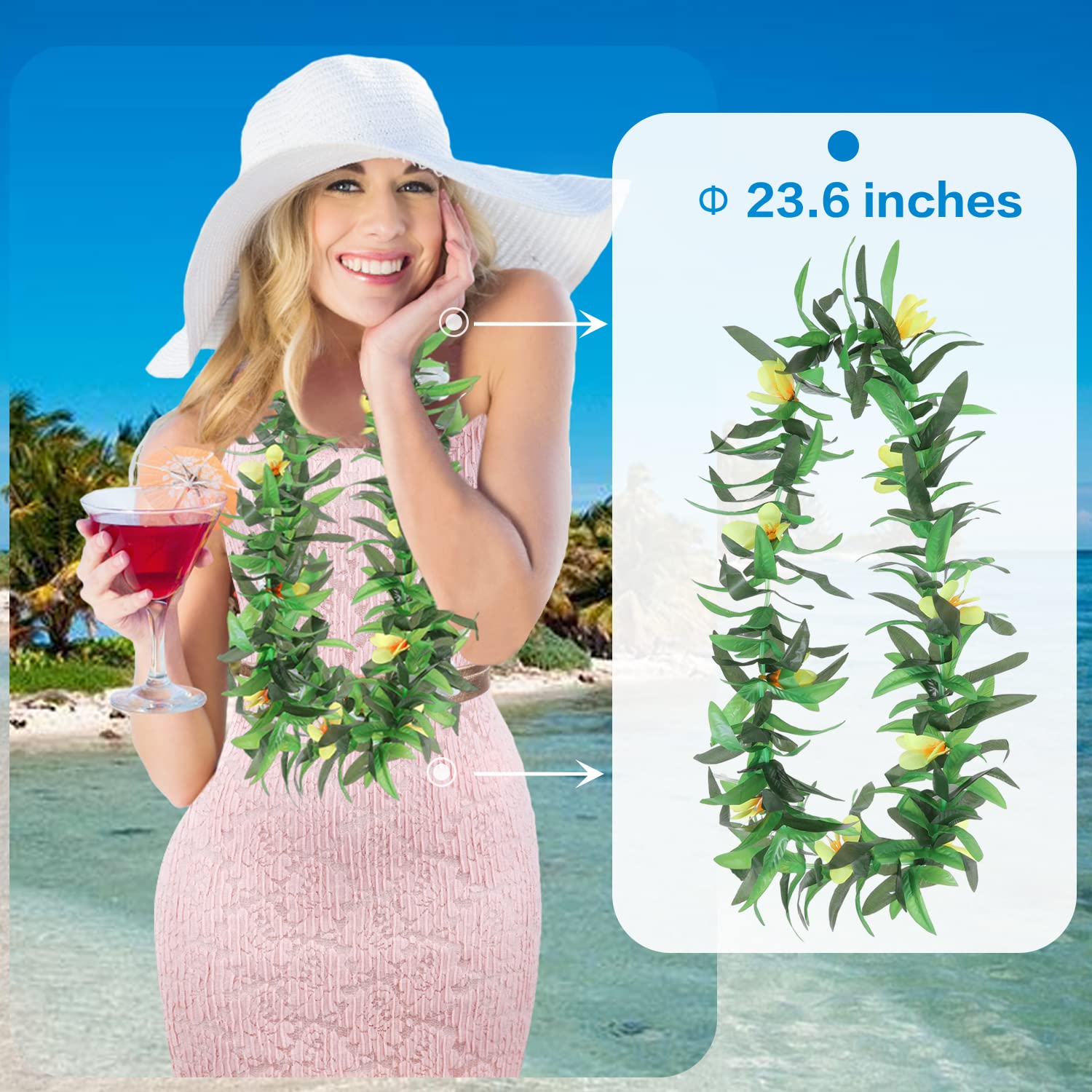 UNITOPS Lot De 6 Colliers Hawaïens Tropicaux Luau Hawaï Avec Fleurs En