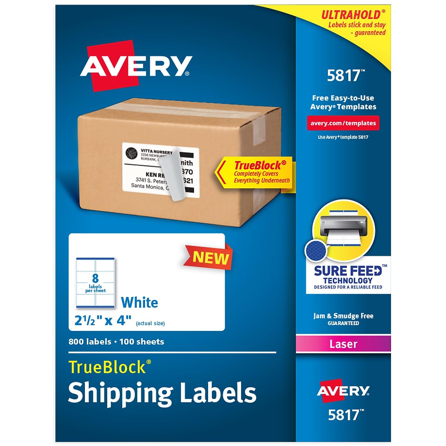 Avery Yazdırılabilir Boş Kargo Etiketleri, 6,35 cm x 10,16 cm, Beyaz, 800 Etiket, Lazer Yazıcı, Kalıcı Yapışkan (5817)