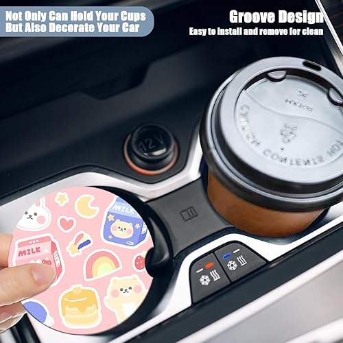 Miniatura 5 de Portavasos para automóvil, posavasos de cerámica absorbente de conejo con leche y fresa, paquete de 2, posavasos para portavasos de automóvil,