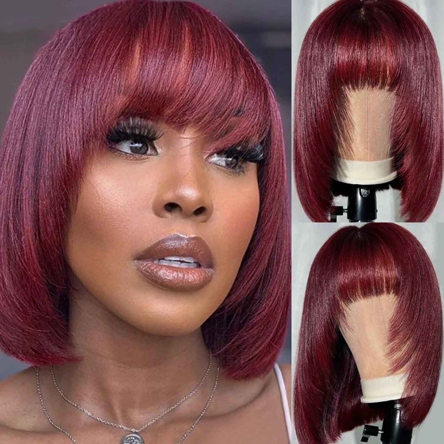 Glueless Human Hair Bob Wig with Bangs 16 Inch Straight Layered HD Lace Wear Go Glueless Straight Bob Wig With Bangs Minimalist  main image 2