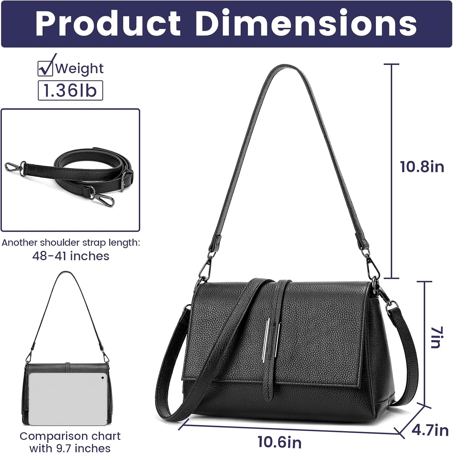 Women Genuine Leather Shoulder Bags Classic Crossbody Purses for Lady Handbag | Genuine Leather, Classic, Purses, Lady - Image 4