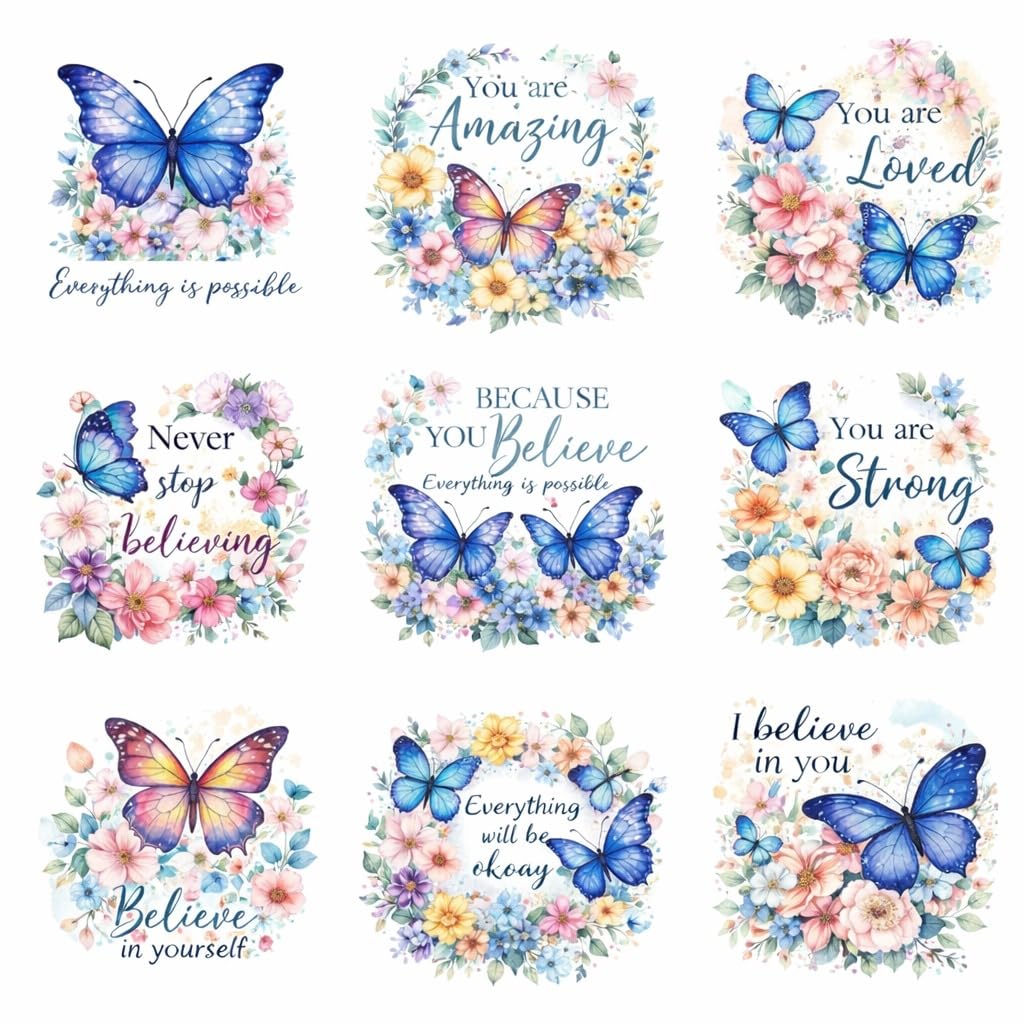 UV DTF Rub on Transfer Stickers - UV DTF Cup Wraps, Colorful Humorous Theme UVDTF Wraps, Waterproof Rub on Decals for Glass Cups Mug Tumbler, DIY Transfer Crafts (Butterfly)