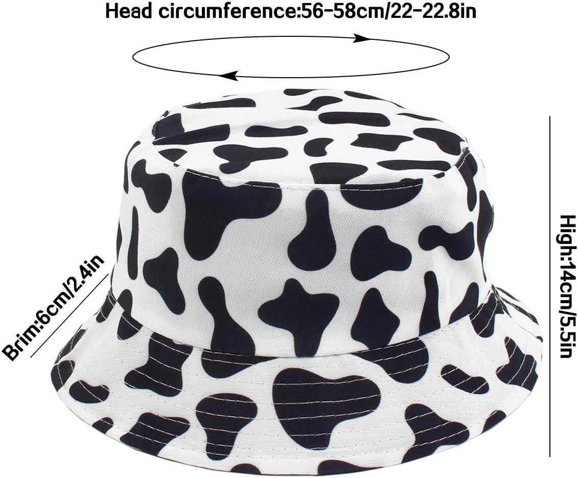 XYIYI 2Pcs Cute Bucket Hat Funny Beach Fishing Hats for Women, Reversible Double-Side-Wear (Cow&Tie Dye)