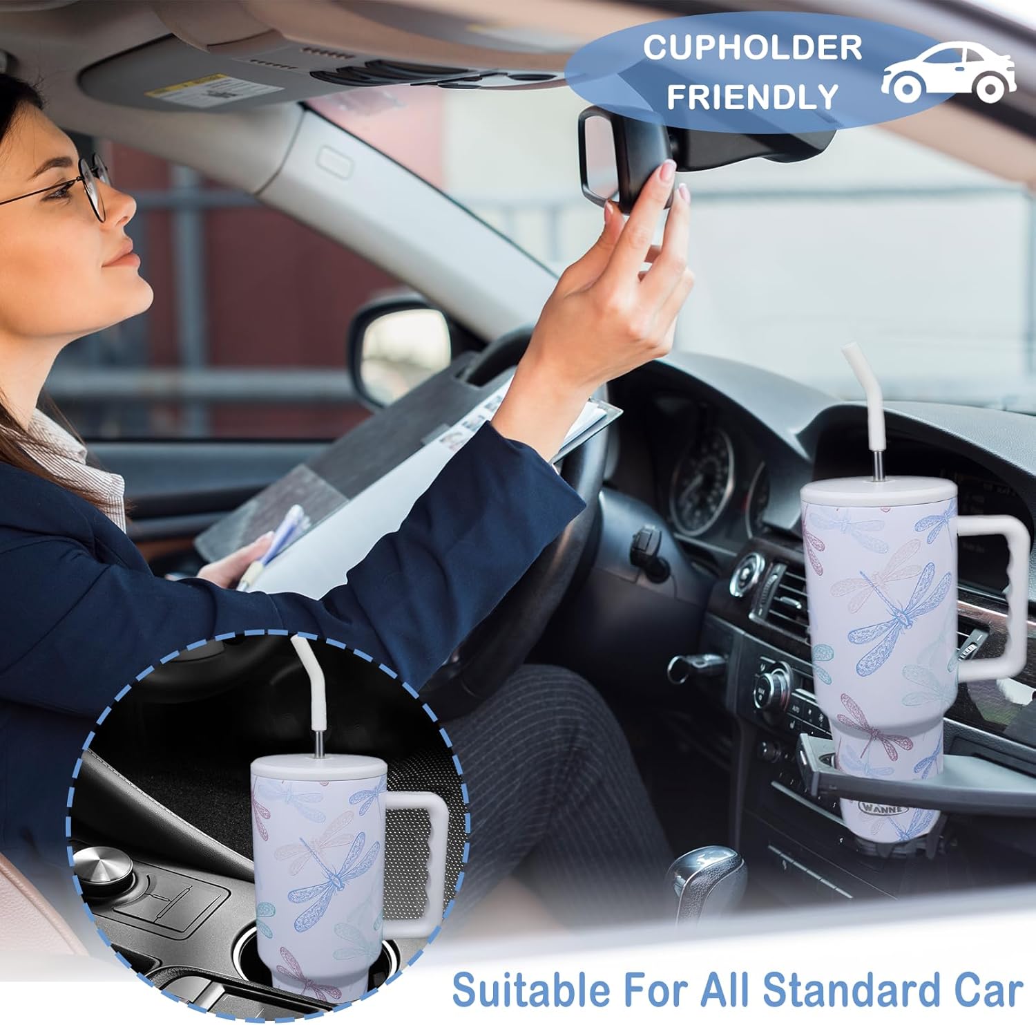 40 oz Dragonfly Tumbler With Handle and Straw Lid - Themed Gifts for Dragonfly Lovers, Women, Girls - Double Insulated Cup, Travel Coffee Mug - Image 4