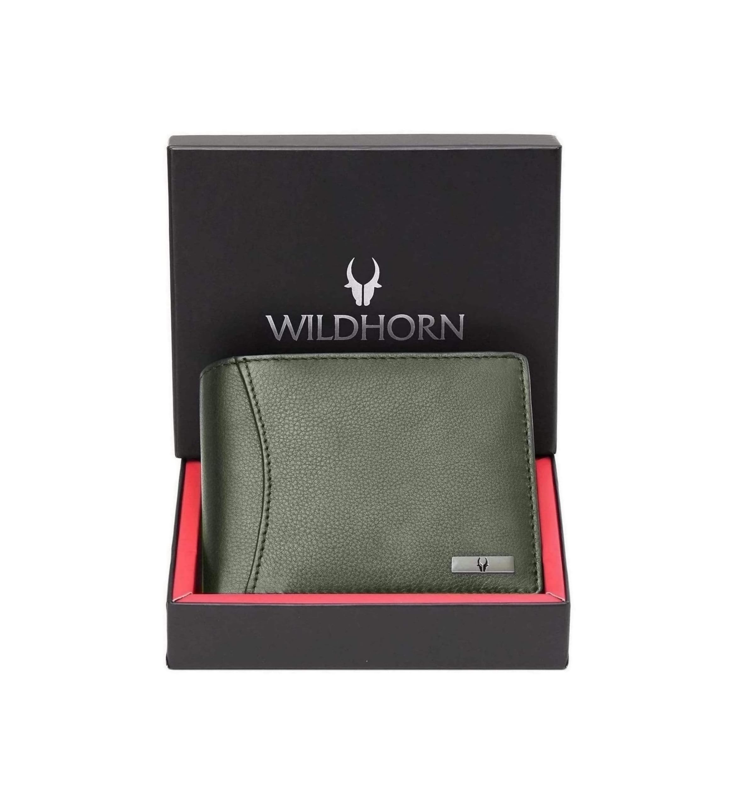 WildHorn unisex-adult Leather Wallet for Men Bi-Fold Wallet, GREEN, 4.5 x 3.7 x 0.7 inches, Classic
