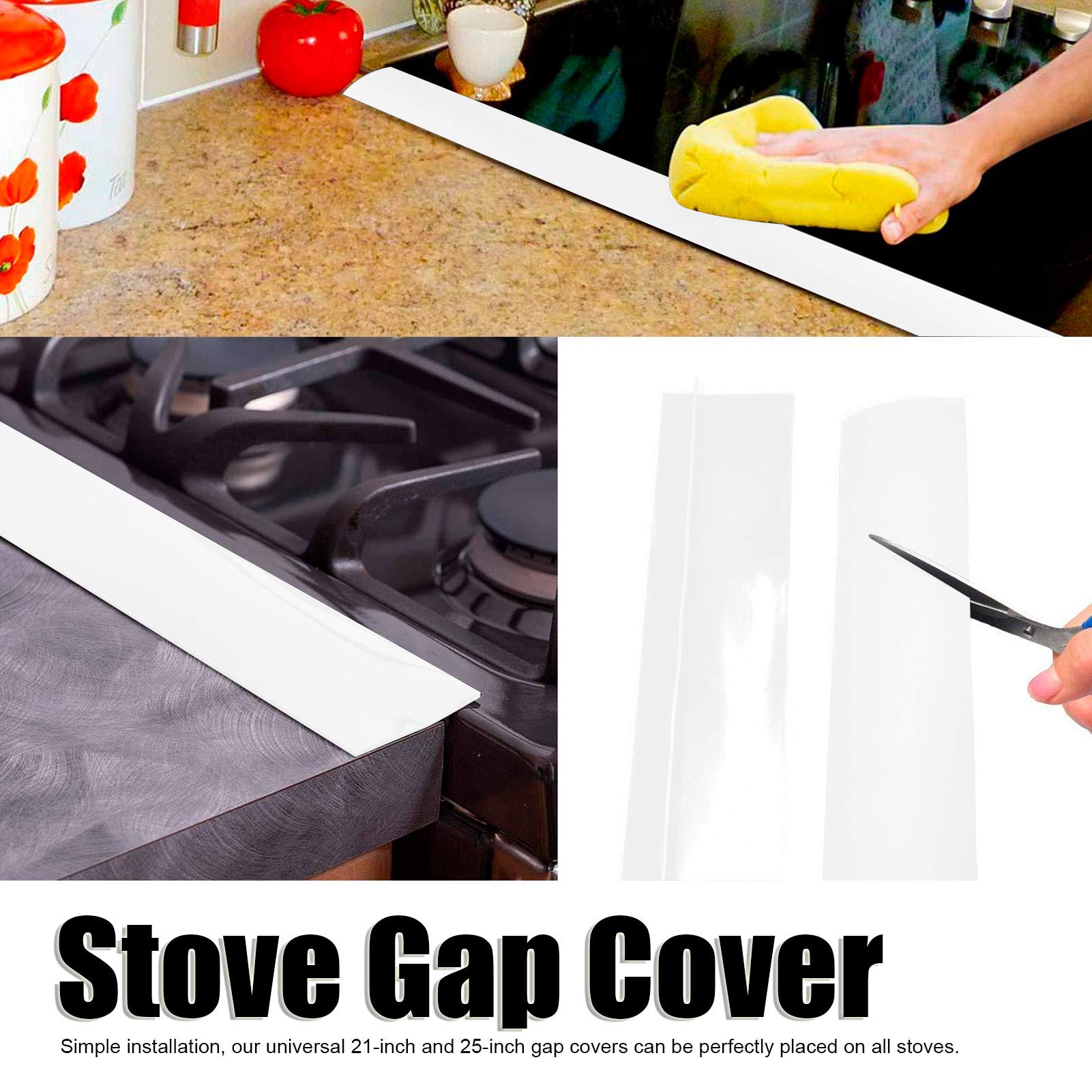 2 pièces bande de joint en silicone cuisinière comptoir espace couverture résistant à la chaleur anti-huile four remplisseur d'espace bande d'étanchéité pour cuisine(25inch-noir