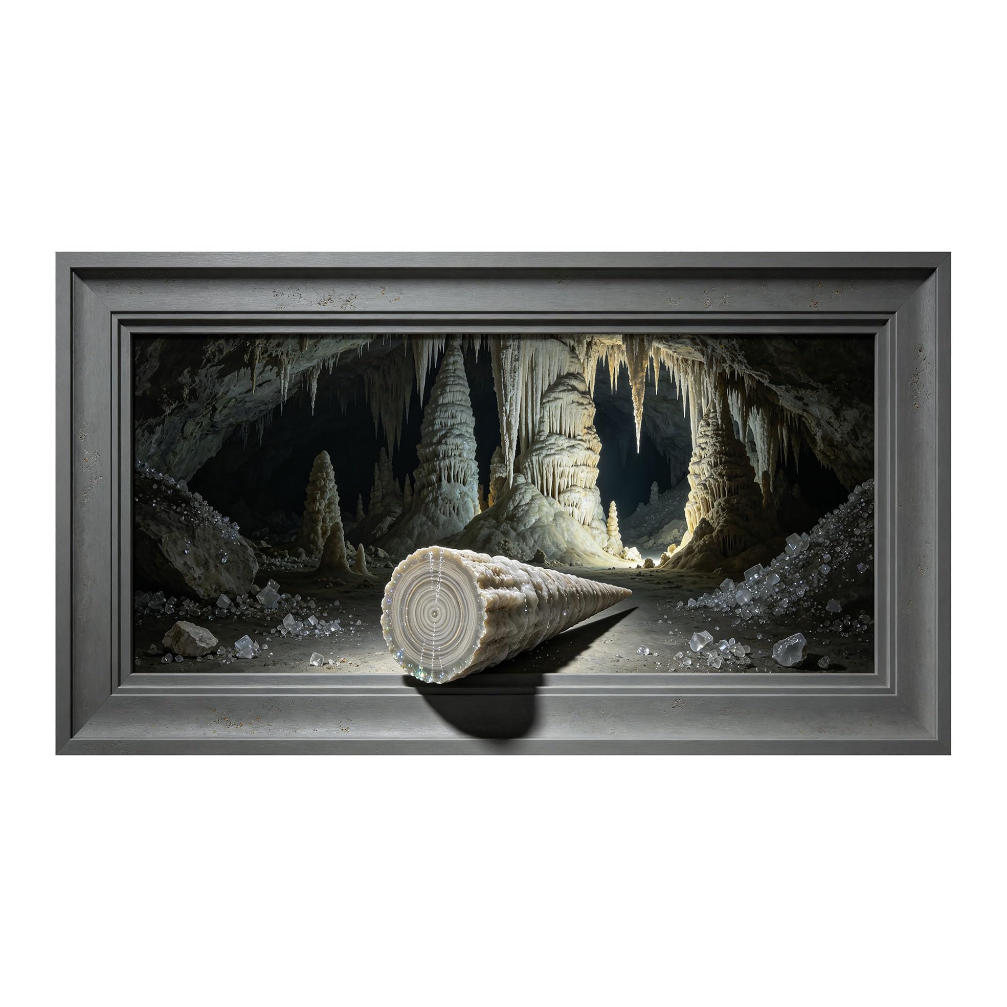 Yzpallescene 3D Framed Wall Art 50cm×100cm Stalactite Cave Wilderness Realistic Panoramic Large Size SelfAdhesive Removable Wall Decor Prints Artwork for Living Room Bedroom Office