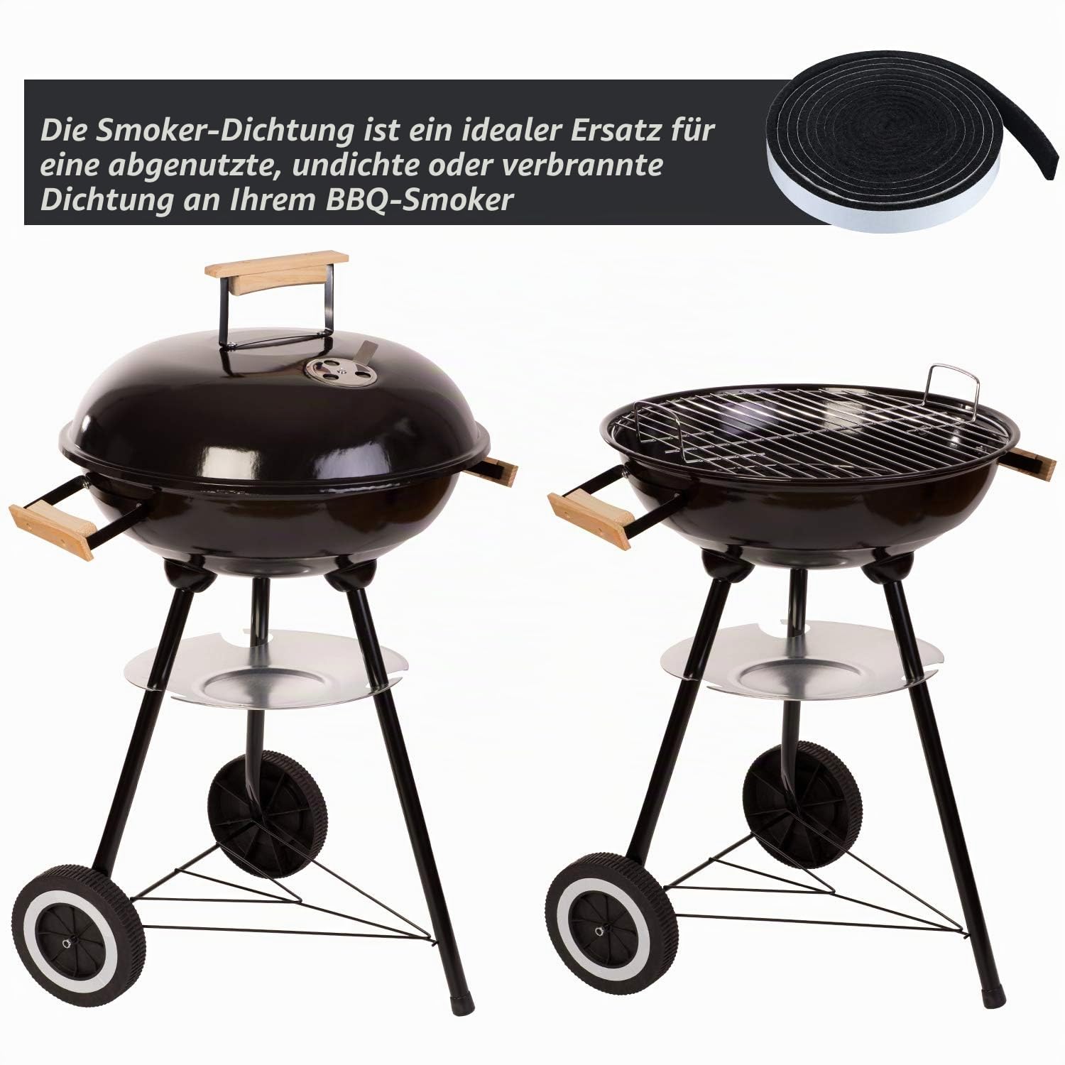 Boao Grilldichtung Schwarzes Smokergrillband Hohe Hitze Grilldichtung Selbstklebende Dichtung, 7,5 Fuß Länge 1/8 Zoll Dicke (2, 0,5 Zoll Breite)