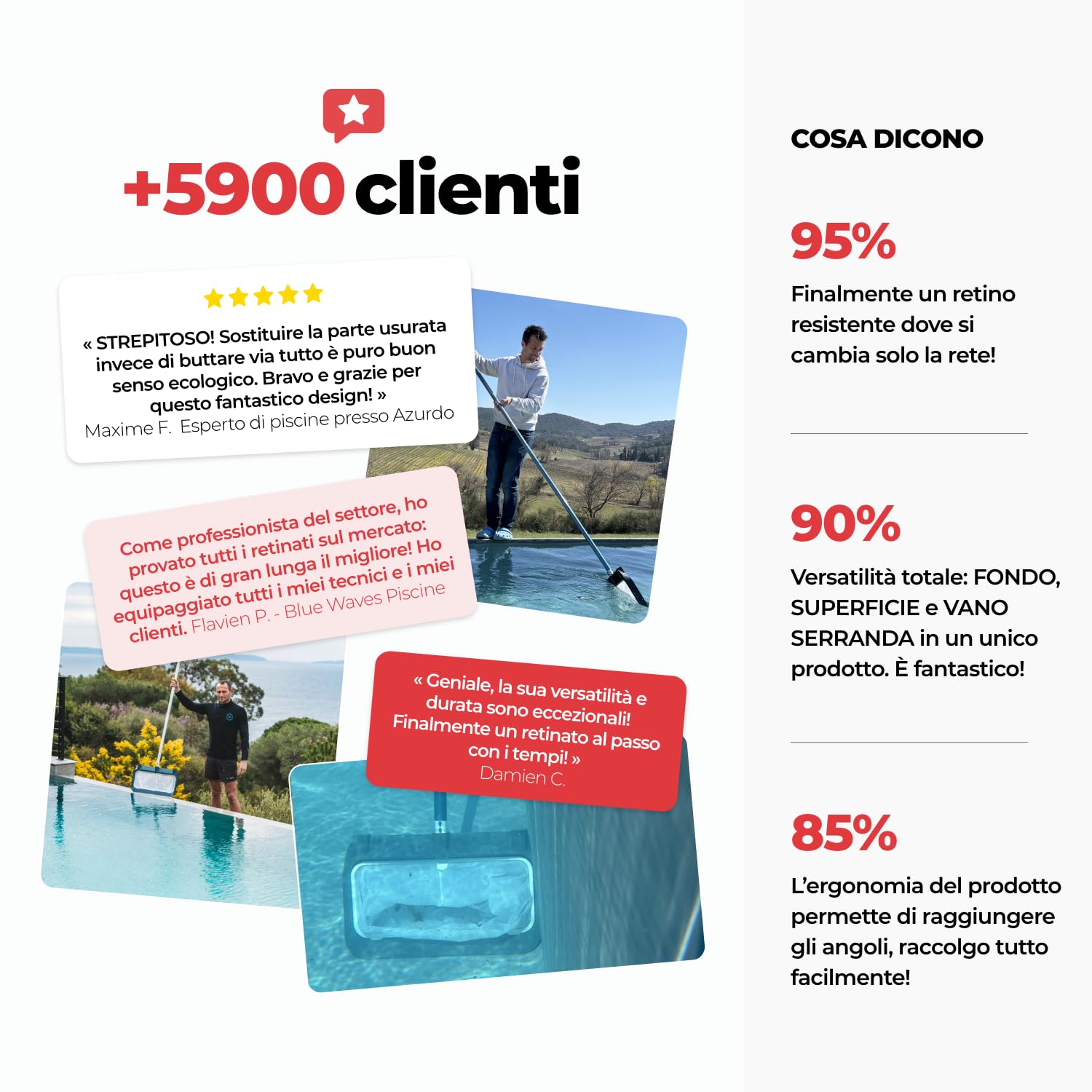 Nodi Net+ | Retino da Piscina Professionale 3-in-1 | Fondo, Superficie e Vano Tapparella Sommersa | Resistenza 32 kg | Rete Sostituibile | Duraturo ed Economico