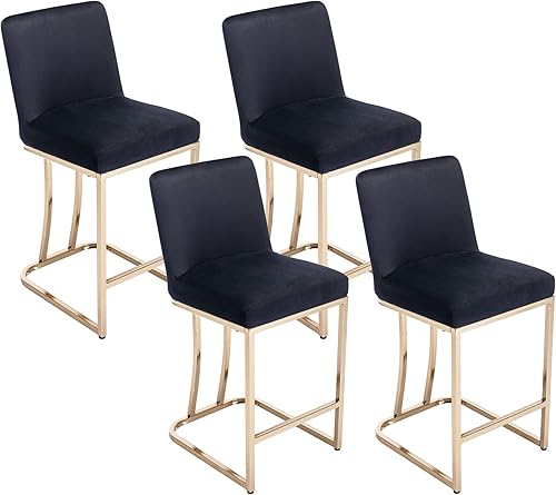 Miniatura 49 de VESCASA Taburetes de bar de 24 pulgadas de alto con respaldo, modernos de mediados de siglo tapizados de piel sintética con marco de metal dorado