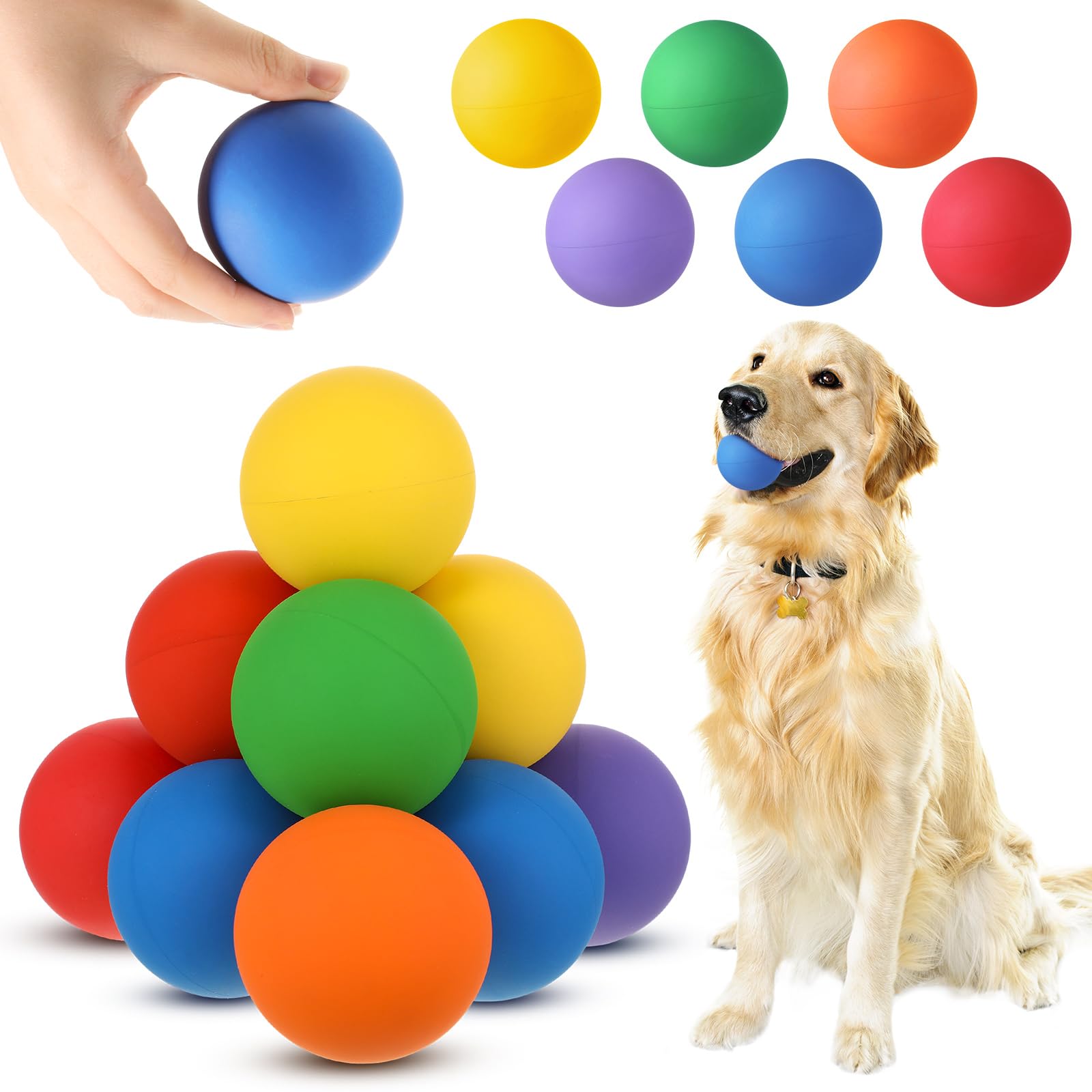 Shappy 12 Pieces Rubber Dog Tennis Balls for Dog Colorful Catching Pet Balls for Fetch Training 2.4 Inch Interactive Bounce and Floatable Toy for Park
