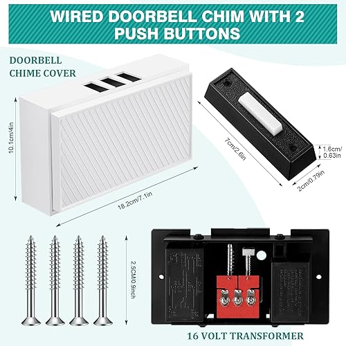 Miniatura 4 de Saillong Timbre con cable con 2 botones pulsadores iluminados, 16 V 10 VA, dos sonidos frontal y trasera, kit de timbre de puerta para pared