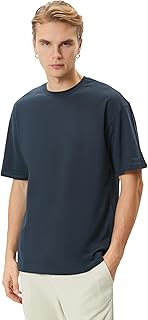تيشيرت بيزيك كلاسيكي من كوتون بقصة فضفاضة ورقبة دائرية ضيقة وأكمام قصيرة للرجال (عبوة قطعة واحدة)