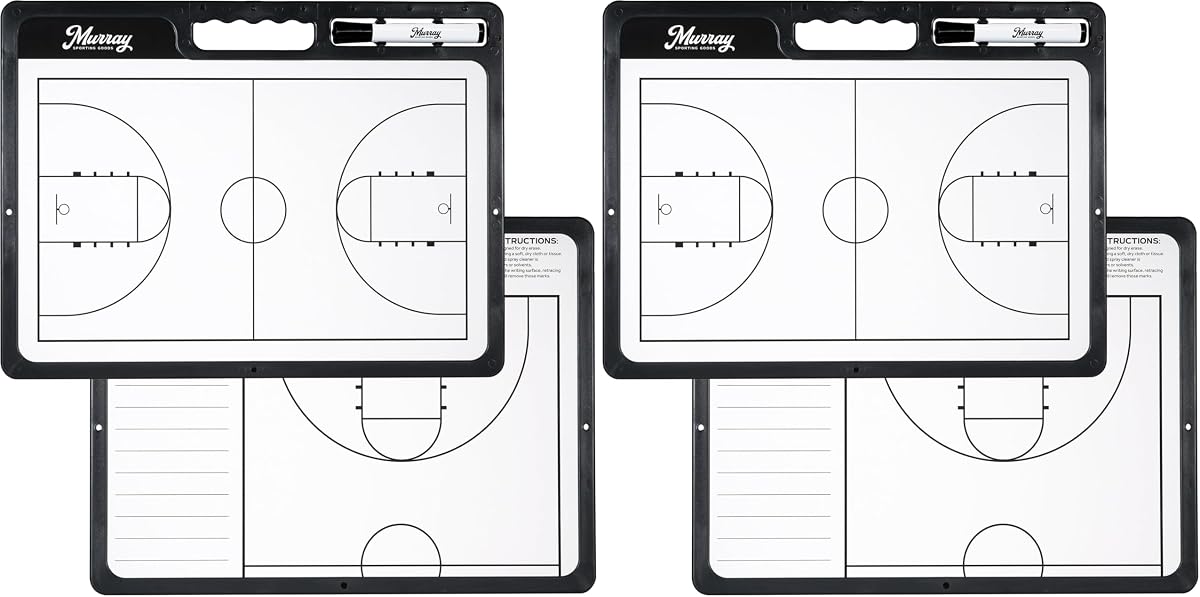 Murray Sporting Goods Pizarra blanca Portapapeles premium para entrenadores de baloncesto | Pizarra blanca de baloncesto de doble cara con marcador (paquete de 2)