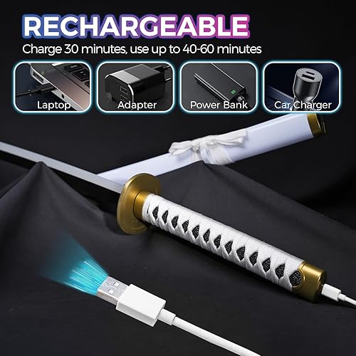 Miniatura 4 de Zisu Espada Roronoa Zoro iluminada, espada de sable de luz de 40 pulgadas con batería recargable, kit completo con soporte de espada y cinturón