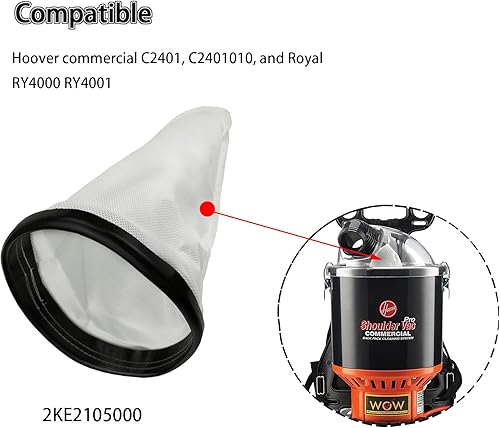 Miniatura 6 de Bolsa de tela HEPA mejorada 2KE2105000 HEPA filtro HEPA bolsa de aspiradora compatible con Hoover Commercial C2401, C2401010 y Royal RY4000 RY4001,