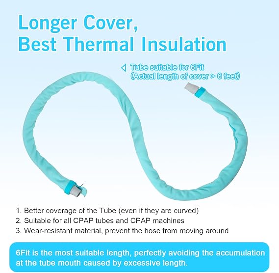 IKSTAR CPAP Hose Cover 6ft [Upgrade]- Full Zippered Insulator Wrap Prevent Rainouts - CPAP Tube Cover Compatible with All Tubing -100% Skin Safe Quality - Soft Fabric Wrap No More Condensation