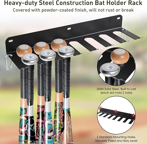 Miniatura 2 de Soporte de pared para bates de béisbol, soporte de metal para bates para valla de dugout, organizador de bates de béisbol, sóftbol, bate,