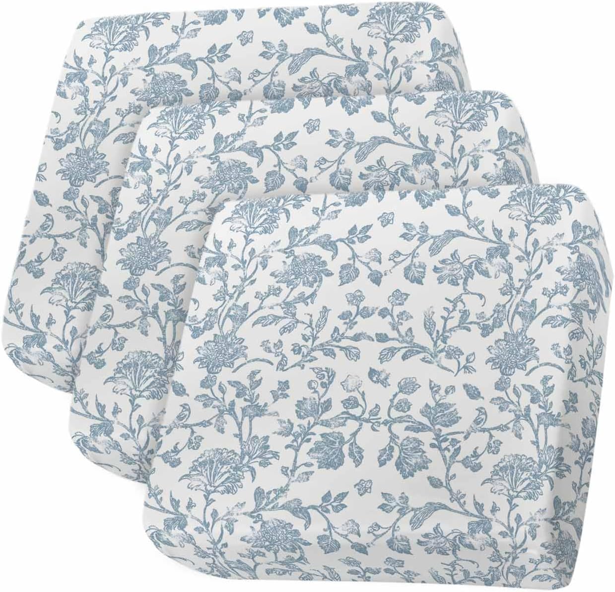 Light Blue Flower Southwest Couch Cushion Covers Stretch Fitted Individual Sofa Slip Covers for 3 Seat Cushion Couch Washable Sofa Slipcovers for Pet(3pcs, Vintage Farmhouse Boho Leaf Spring)