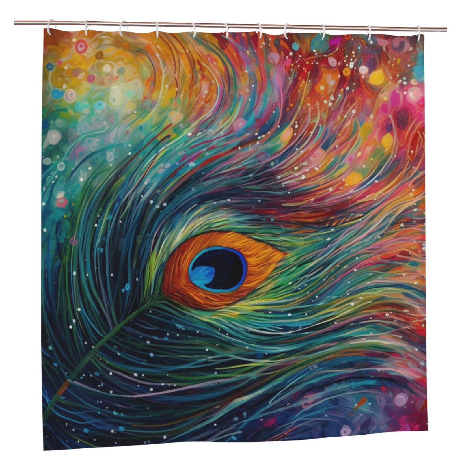 Rideau de douche résistant au design de paon coloré, textile premium imperméable 183 cm