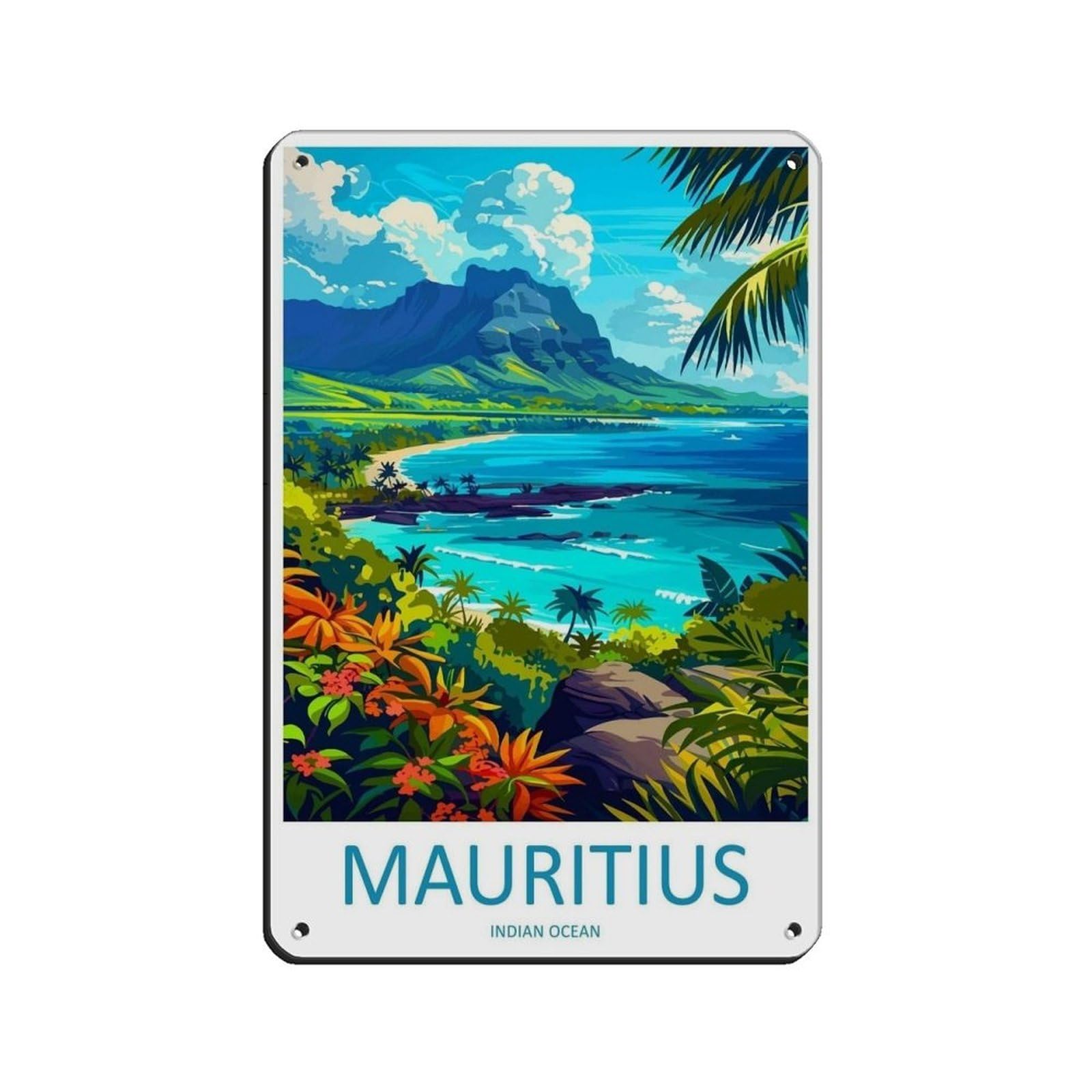 Mauritius Travel Art East Africa Art Lover Gift（84） Retro Poster Metal Tin Sign Chic Art Retro Iron Painting Bar People Cave Cafe Family Garage Poster Wall Decoration 8x12inch(20x30cm)
