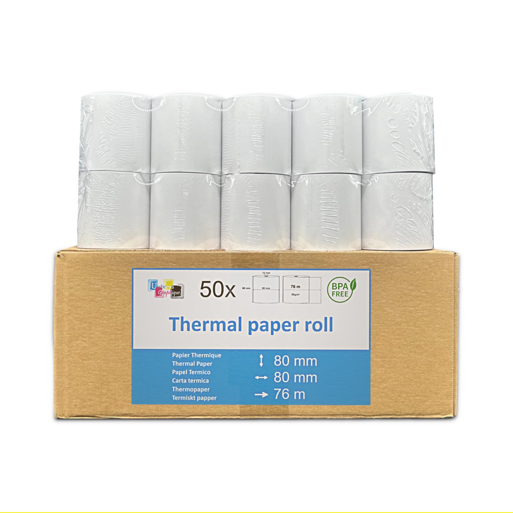 50 bobine thermique pour tickets de caisse et imprimante thermique pour Caisse enregistreuse compatible Casio, Olivetti et imprimante thermique compatible EPSON comme TM-H6000 III largeur 80 mm